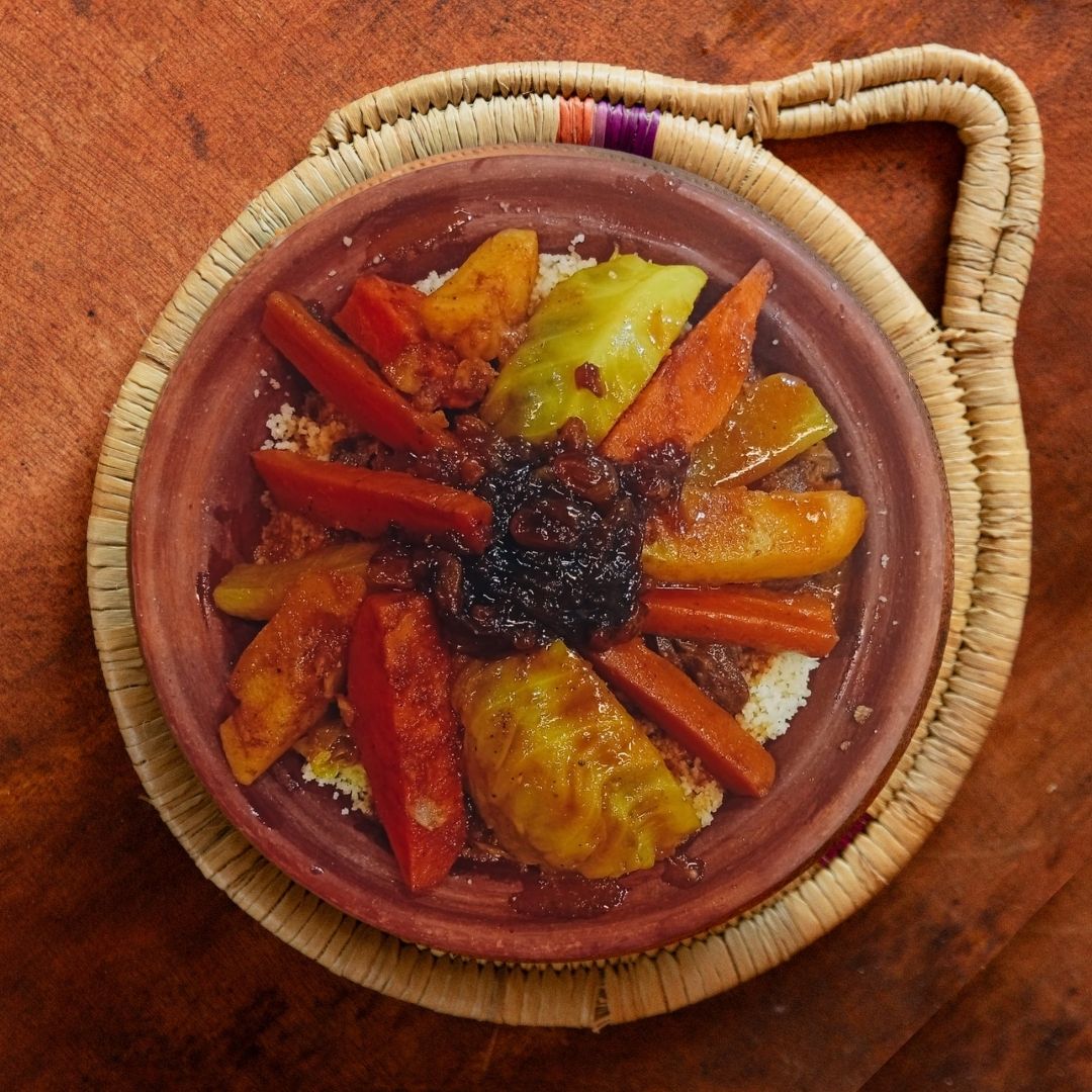 Moroccan couscous with slow-cooked vegetables at Dar Mansour